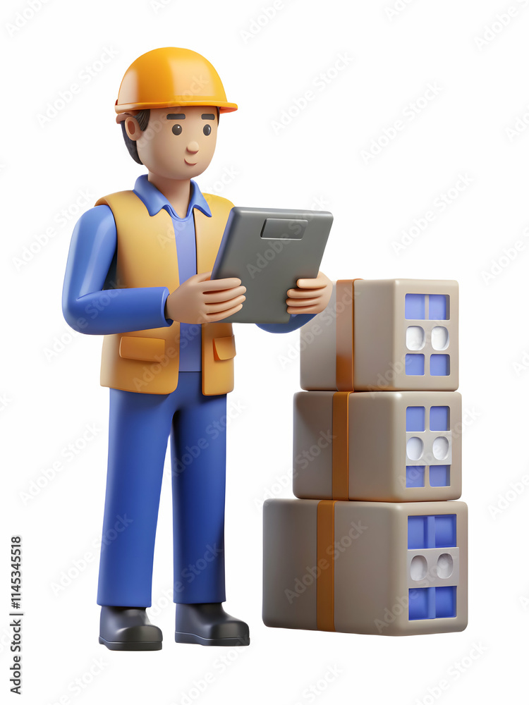 Warehouse Worker Calculating Inventory Costs on Glossy Surface for Logistics Management Warehouse Worker Calculating Inventory Costs on Glossy Surface for Logistics Management