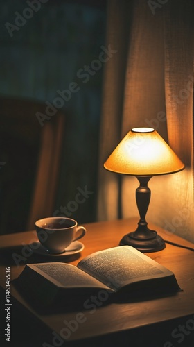 Minimalist Desk with Book and Tea