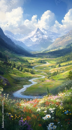 Mountain Valley with Meandering River