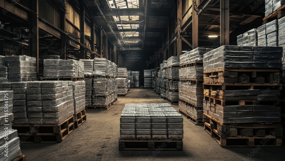 Stacked Pallet of Bricks in a Large Warehouse Stacked Pallet of Bricks in a Large Warehouse