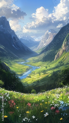 Mountain Valley with Meandering River