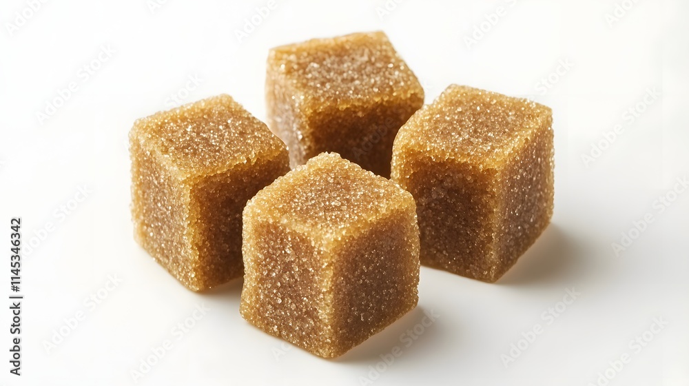 Four Brown Sugar Cubes on White Background Four Brown Sugar Cubes on White Background