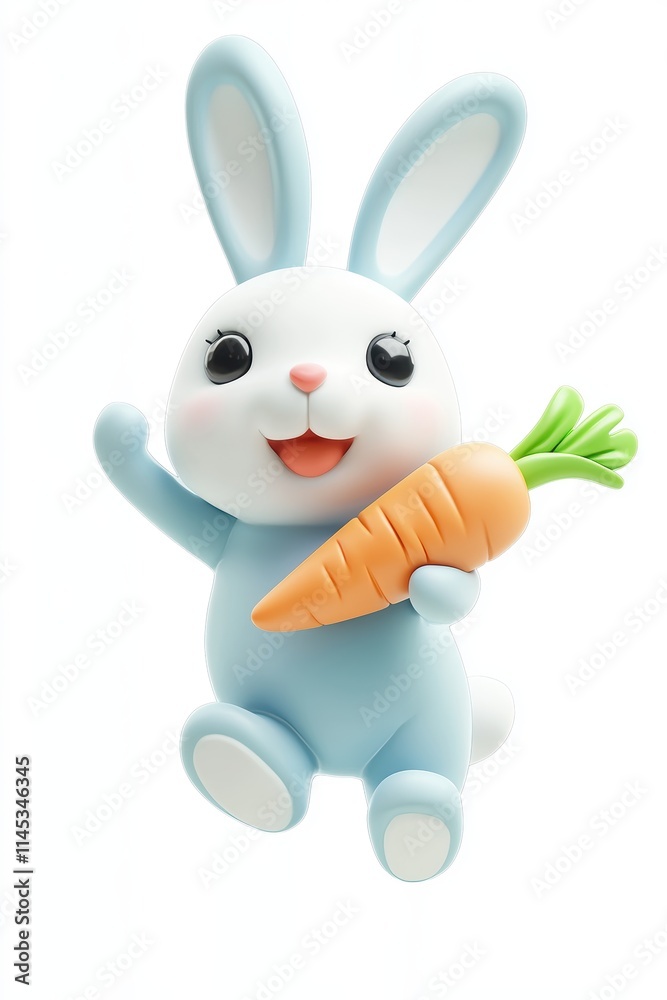 Obraz premium Cute 3D Bunny Character with Carrot in Bright Cheerful Colors