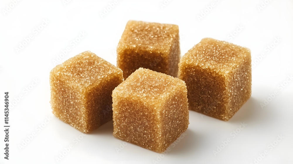 Four Cubes Of Brown Sugar On White Background Four Cubes Of Brown Sugar On White Background