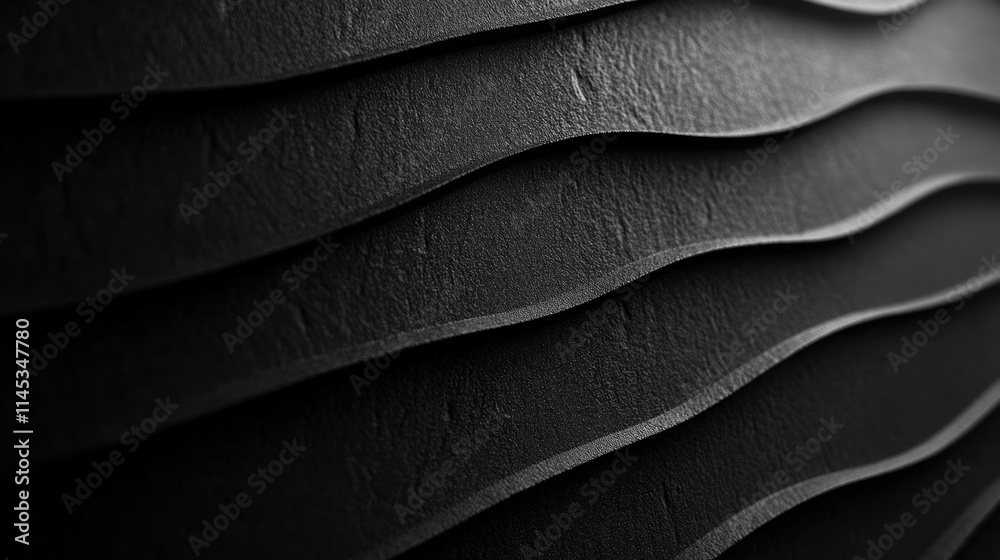 Fototapeta premium Black textured waves creating abstract layered surface