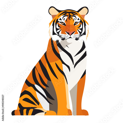 Simple Geometric Tiger Full Body – Bold Vector Illustration with Original Colors  
