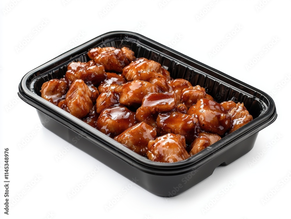 Delicious Glazed Chicken in Plastic Takeout Container Ready to Eat Delicious Glazed Chicken in Plastic Takeout Container Ready to Eat