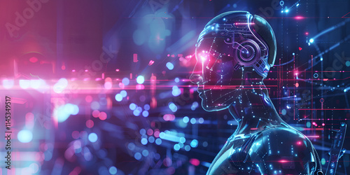 Futuristic Augmented Intelligence, Cybernetic AI Vision Concept