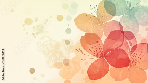 Fototapeta Naklejka Na Ścianę i Meble -  Delicate Watercolor Flowers Softly Blooming On Pale Background