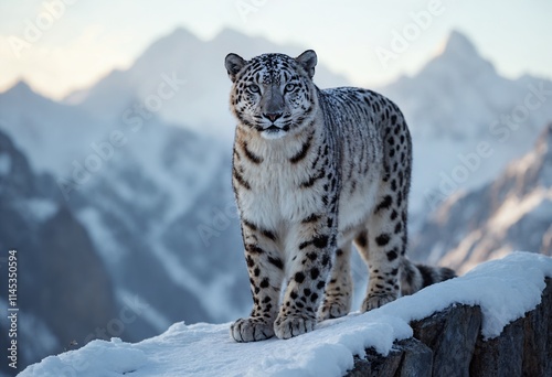 The snow leopard is a species of large cat in the genus Panthera of the family Felidae. The species is native to the mountain ranges of Central and South Asia. photo