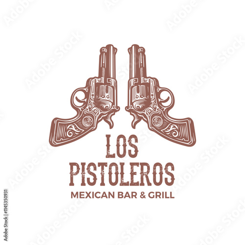 classic two pistols vector logo drawing