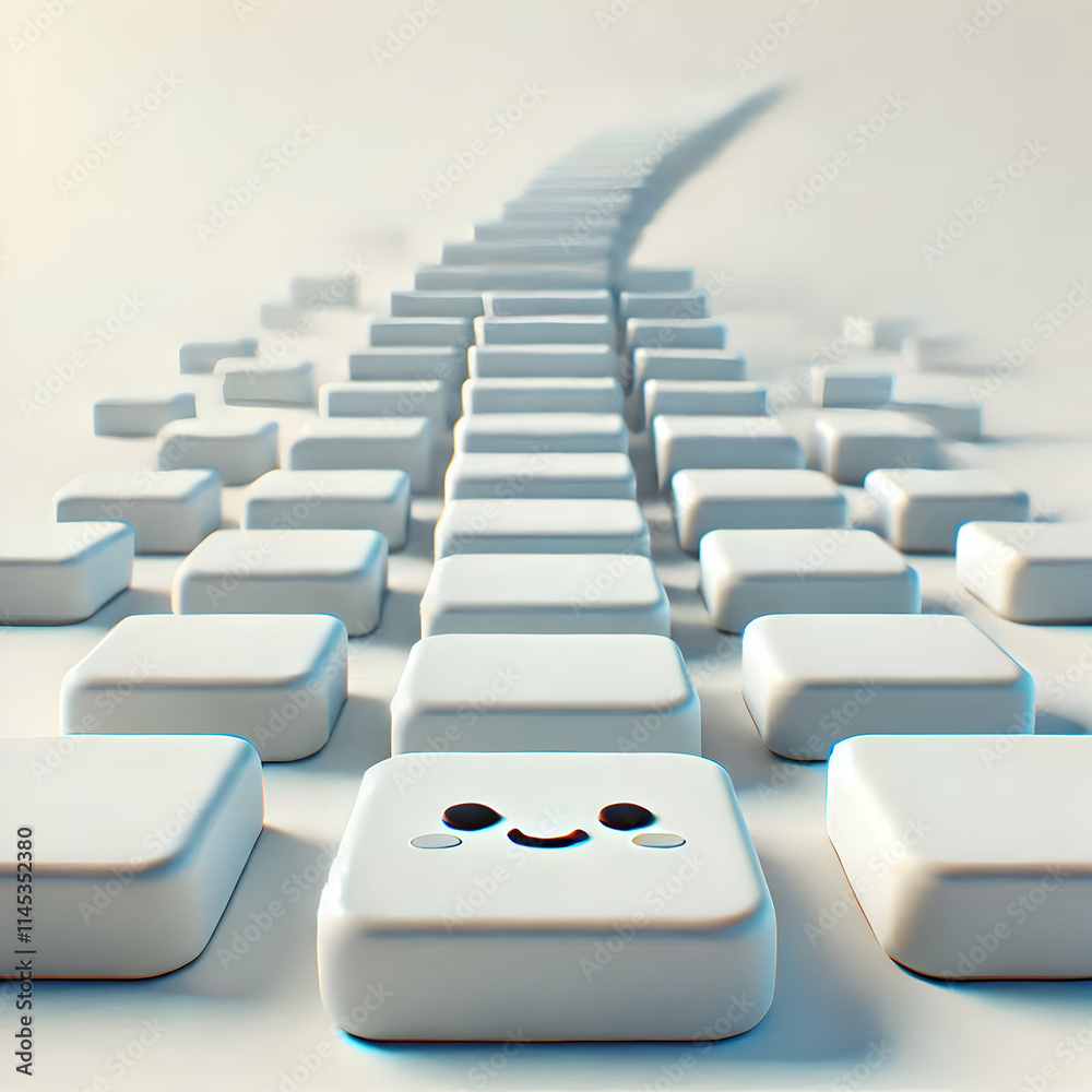 3D Blurred white stepping stones concept as Wide shot of white stepping stones leading into soft focus distance. Camera slowly moves along the path suggesting progress. Symbolizes mental health journe