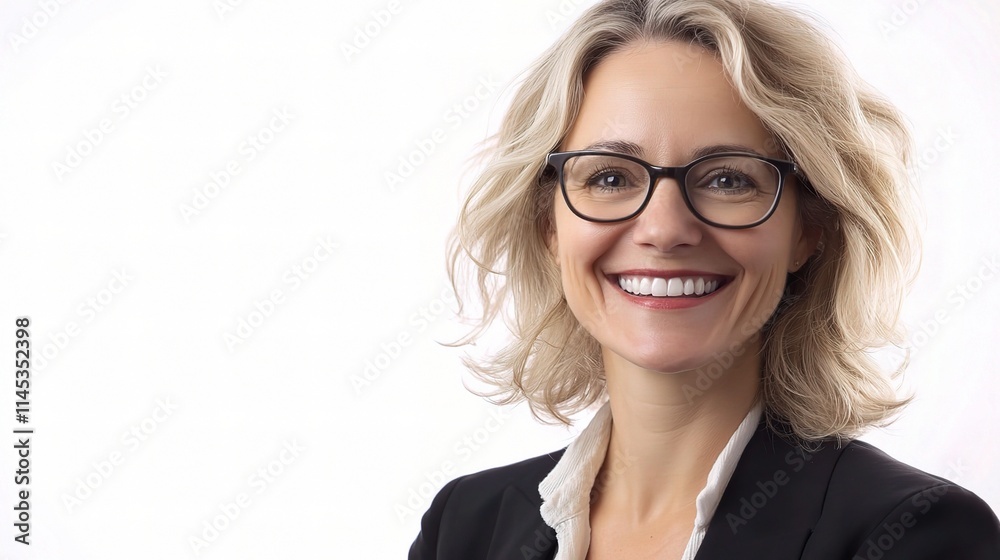 Smiling Businesswoman with Glasses in Professional Environment Smiling Businesswoman with Glasses in Professional Environment