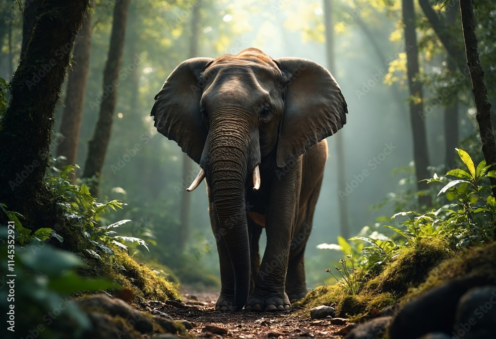 Fototapeta premium The Sumatran elephant, a subspecies of the Asian elephant, is native to Sumatra, Indonesia.