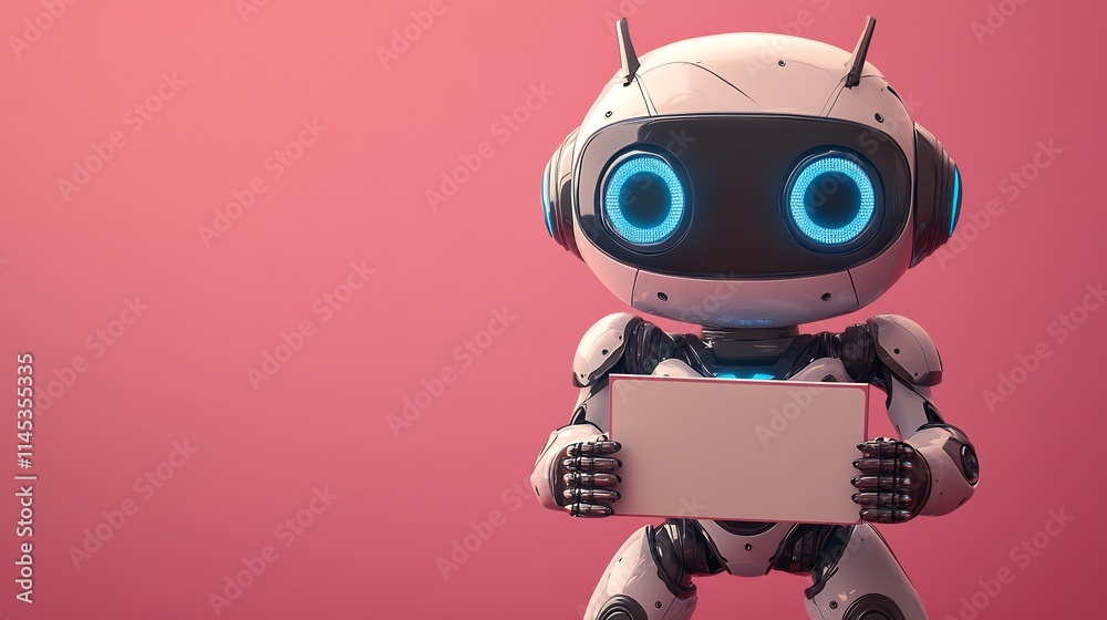 Creative vector illustration of a robot holding a sign perfect for technology and innovation themes Creative vector illustration of a robot holding a sign perfect for technology and innovation themes