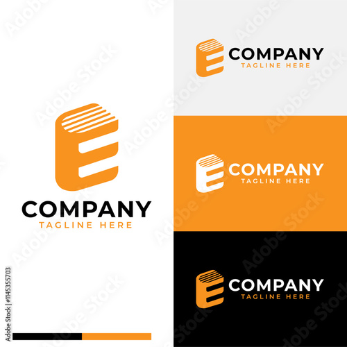 the thick books community also initial E for education knowledge e-learning e-course logo symbol icon flat stock vector design