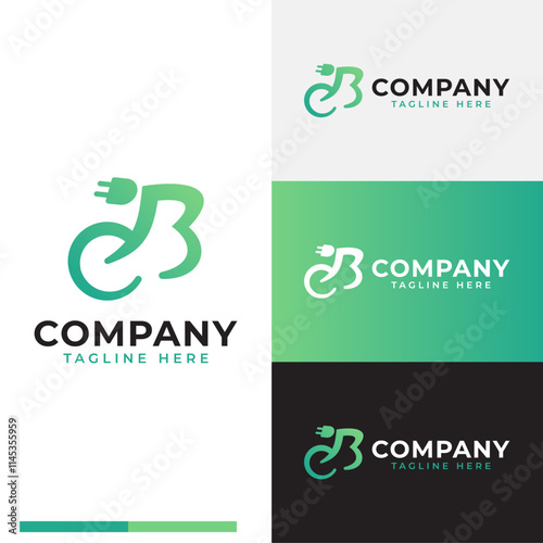 Unique initial B or EB or E-bike or electric road bike with head people electrical plug logo symbol icon flat stock vector design