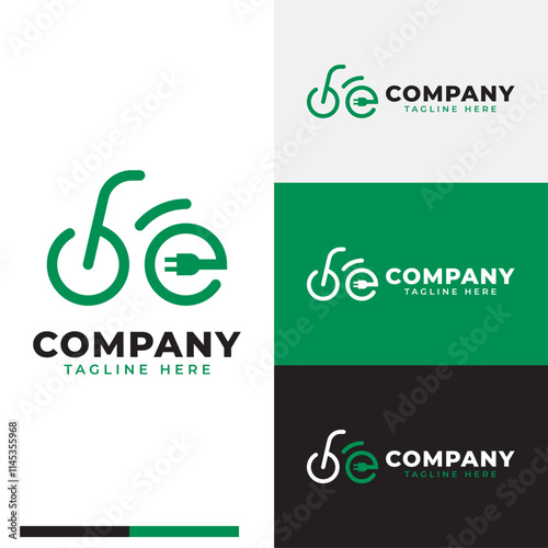 simple electric also letter E or initial BE or B and E bike with electrical plugs new energy logo symbol icon flat stock vector design