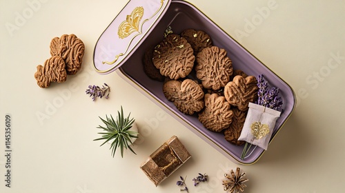 Delicious Chocolate Cookies in Elegant Lavender Tin Box photo