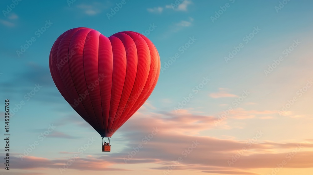 Fototapeta premium Romantic Heart Shaped Hot Air Balloon Sunrise Flight