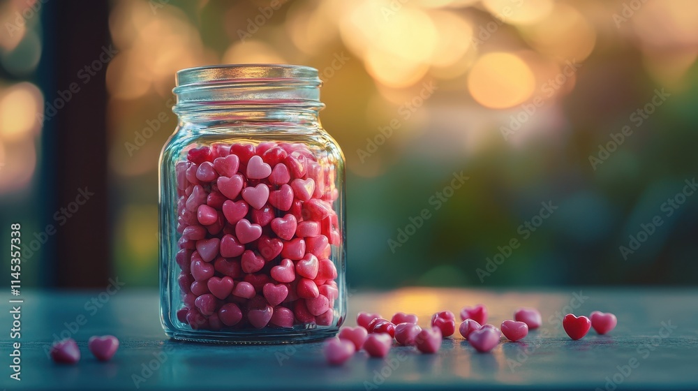 Jar of Pink Heart Candies Romantic Sweet Treats Valentine s Day