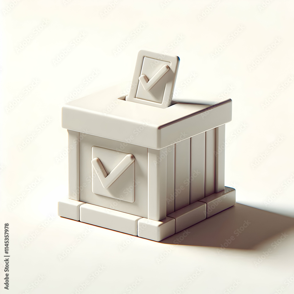 3D Minimalist White Ballot Box Concept with Shadows on Simple Background 3D Minimalist White Ballot Box Concept with Shadows on Simple Background