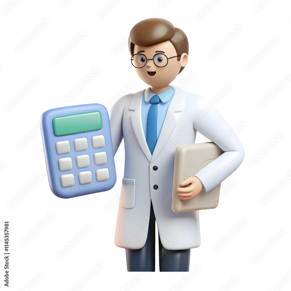 Medical Billing Specialist Calculating Costs with Invoices on Bokeh Background