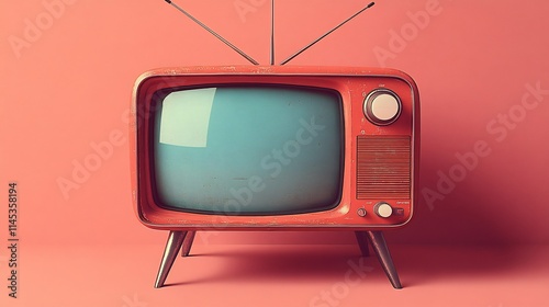 Creative vector illustration of an oldfashioned TV with antennas isolated on a pastel pink background ideal for retroinspired projects photo