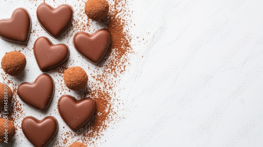 Romantic Chocolate Heart Candies Truffles on White Romantic Chocolate Heart Candies Truffles on White