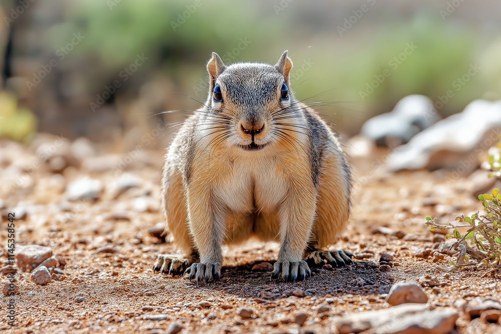 Cape ground squirrel stands upright in the Namibian wilderness, showcasing unique wildlife behavior Cape ground squirrel stands upright in the Namibian wilderness, showcasing unique wildlife behavior