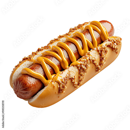 3D render of a hot dog isolated on transparent background, full depth of field