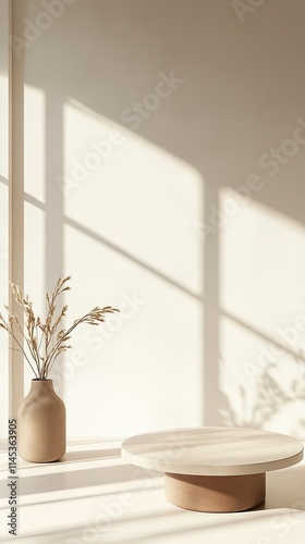 Minimalist Room Decor Featuring Dried Flowers and Round Table photo