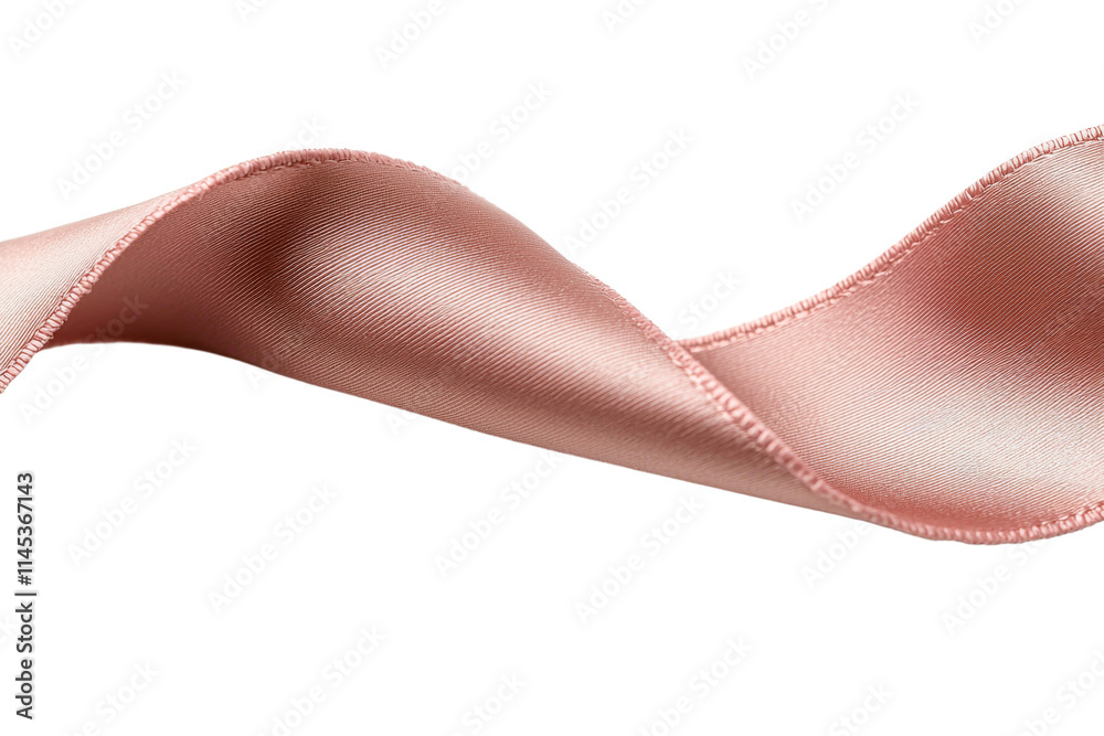 A pink ribbon is curled up and has a white background A pink ribbon is curled up and has a white background