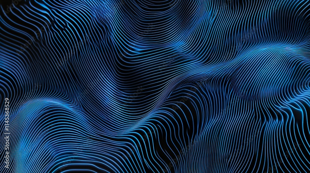 Abstract blue lines wave on black background. Abstract blue lines wave on black background.