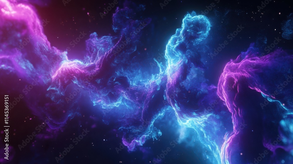 Abstract Cosmic Nebula Blue Purple Glowing Particles Abstract Cosmic Nebula Blue Purple Glowing Particles