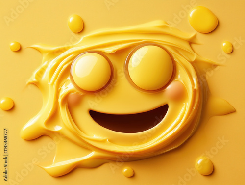 Cheerful 3D Sunscreen Cream in Happy Yellow Face Character Design for Summer Fun photo