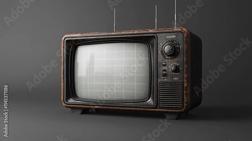 Detailed vector illustration of a retro television with antennas isolated on a transparent background with the TV screen glowing in pure white for a clean minimal look photo