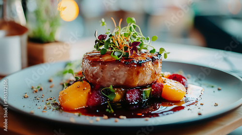Foie gras with preserved fruits and microgreens