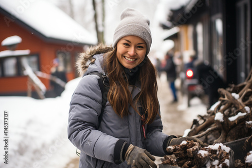 snow-covered streets of a picturesque village create a timeless and appealing scene, with their slower pace of life and beautiful  surroundings photo