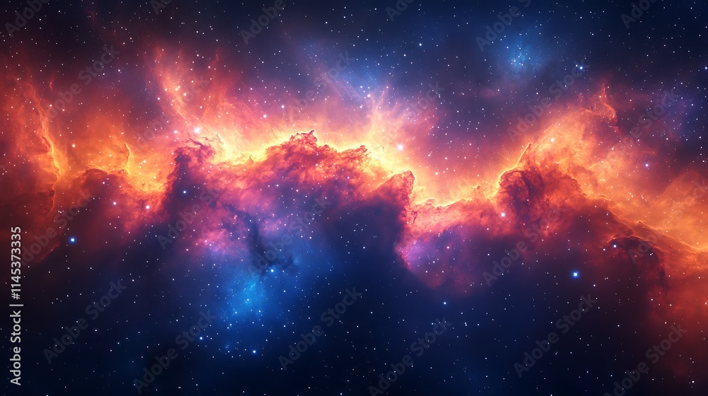 Fototapeta premium Cosmic Nebula Fiery Clouds Interstellar Dust Starscape