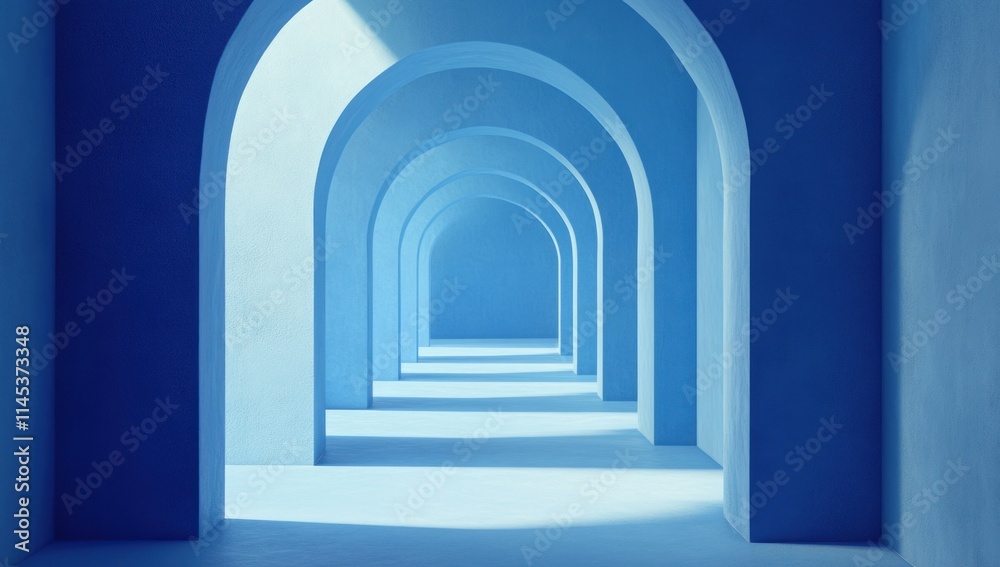 Abstract blue archway hallway with light. Abstract blue archway hallway with light.