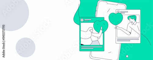 Virtual characters social communication concept business flat vector hand drawn illustration
