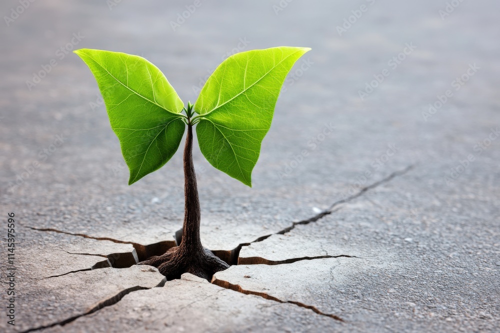 A resilient green plant emerges from a crack in the concrete, symbolizing growth and perseverance in challenging environments. A resilient green plant emerges from a crack in the concrete, symbolizing growth and perseverance in challenging environments.
