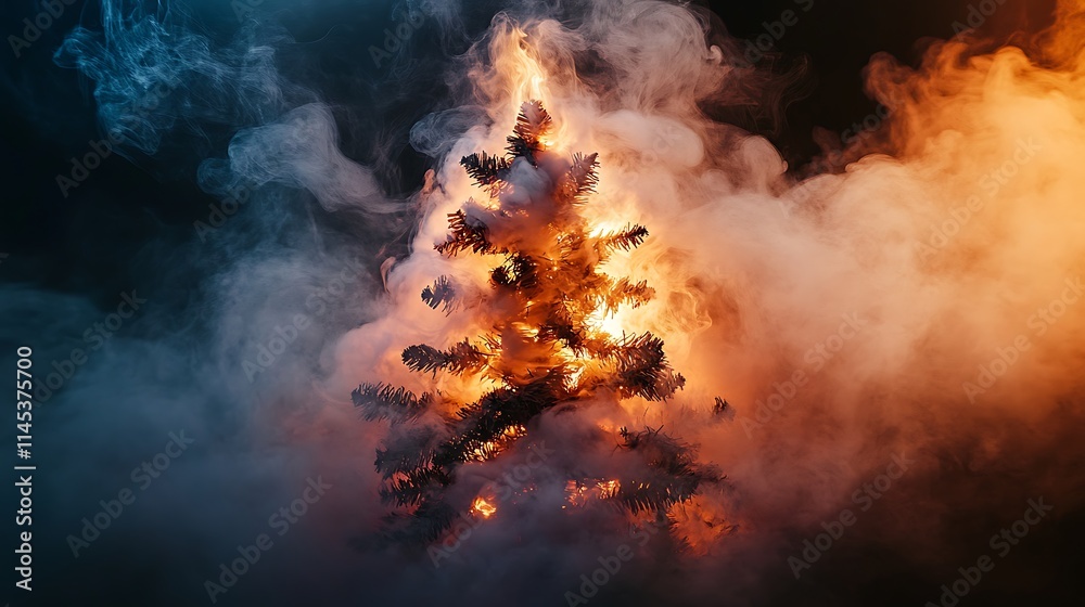 custom made wallpaper toronto digitalBurning Christmas Tree engulfed in smoke and fire