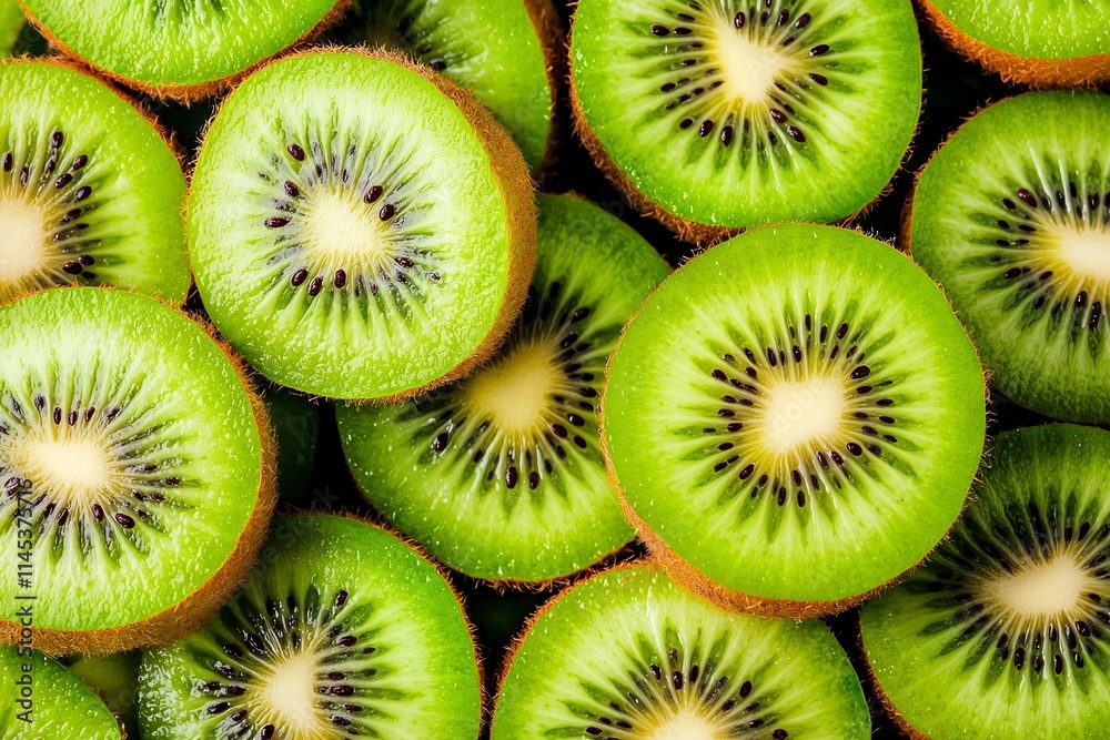 Vibrant Slices of Fresh Kiwi Fruit in Captivating Arrangement Vibrant Slices of Fresh Kiwi Fruit in Captivating Arrangement
