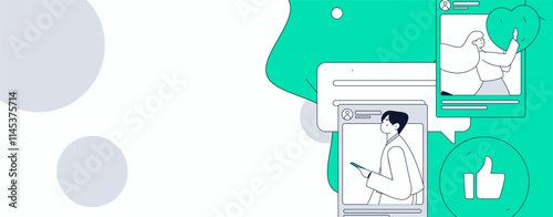 Virtual characters social communication concept business flat vector hand drawn illustration
