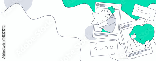 Virtual characters social communication concept business flat vector hand drawn illustration
