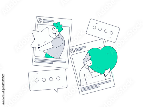 Virtual characters social communication concept business flat vector hand drawn illustration
