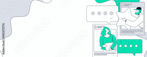 Virtual characters social communication concept business flat vector hand drawn illustration
