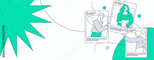 Virtual characters social communication concept business flat vector hand drawn illustration
